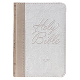 Pearlized White and Taupe Faux Leather King James Version Pocket Bible - KI Gifts Christian Supplies