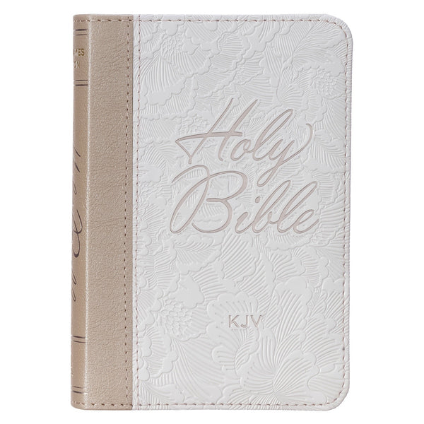 Pearlized White and Taupe Faux Leather King James Version Pocket Bible - KI Gifts Christian Supplies