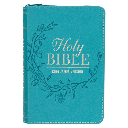 Aqua Faux Leather King James Version Pocket Bible with Zipper Closure - KI Gifts Christian Supplies