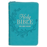 Aqua Faux Leather King James Version Pocket Bible with Zipper Closure - KI Gifts Christian Supplies