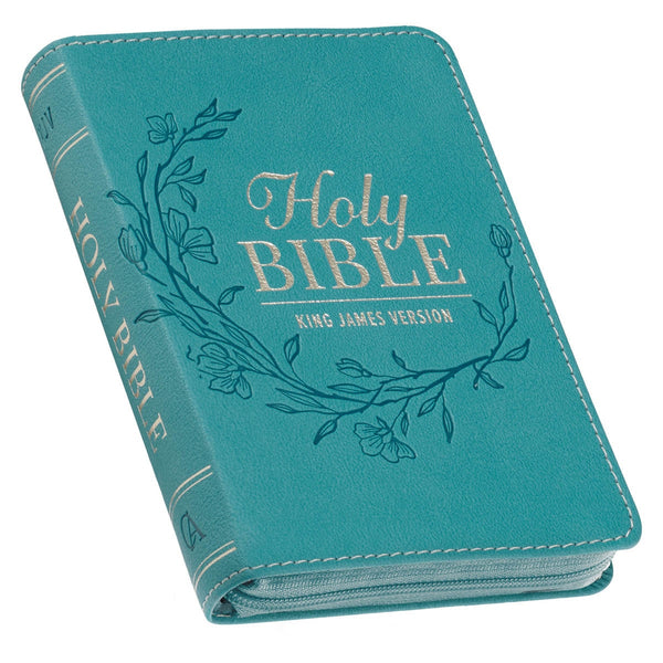 Aqua Faux Leather King James Version Pocket Bible with Zipper Closure