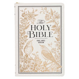 White and Gold Faux Leather Large Print Thinline King James Version Bible with Zippered Closure and Thumb Index - KI Gifts Christian Supplies