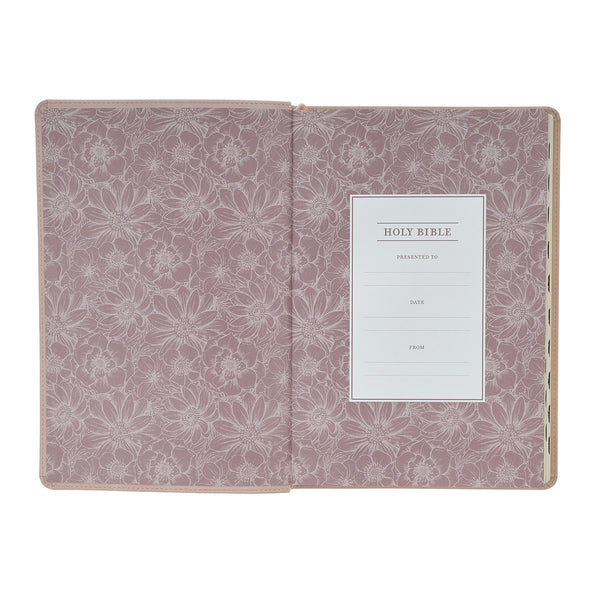Pink Floral Faux Leather Large Print Thinline King James Version Bible with Thumb Index