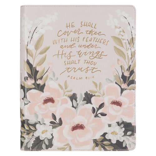 Cream Floral Faux Leather KJV Note-taking Bible - Psalm 91:4 - KI Gifts Christian Supplies