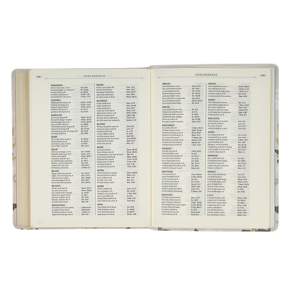 Cream Floral Faux Leather KJV Note-taking Bible - Psalm 91:4