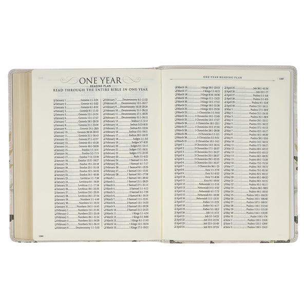 Cream Floral Faux Leather KJV Note-taking Bible - Psalm 91:4
