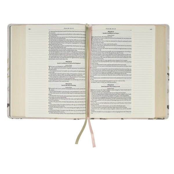 Cream Floral Faux Leather KJV Note-taking Bible - Psalm 91:4