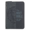 Gray Lion Faux Leather King James Version Pocket Bible with Zipper Closure - KI Gifts Christian Supplies