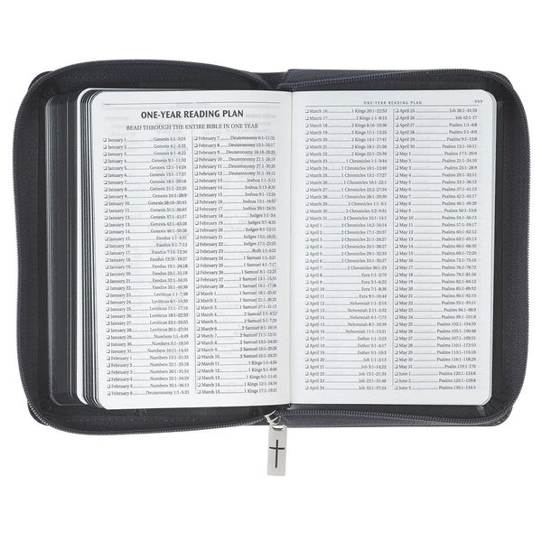 Gray Lion Faux Leather King James Version Pocket Bible with Zipper Closure