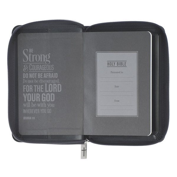Gray Lion Faux Leather King James Version Pocket Bible with Zipper Closure
