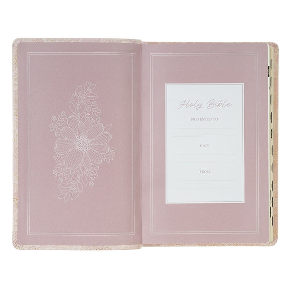 Pale Pink Floral Faux Leather King James Version Deluxe Gift Bible with Thumb Index