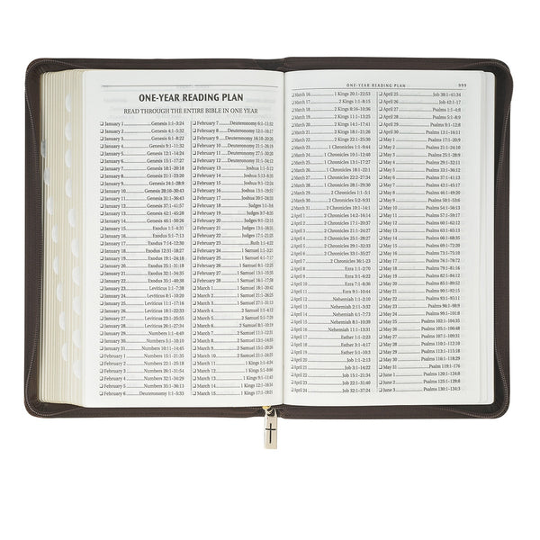 Crown of Thorns Two-tone Brown Faux Leather King James Version Deluxe Gift Bible with Thumb Index and Zipper Closure