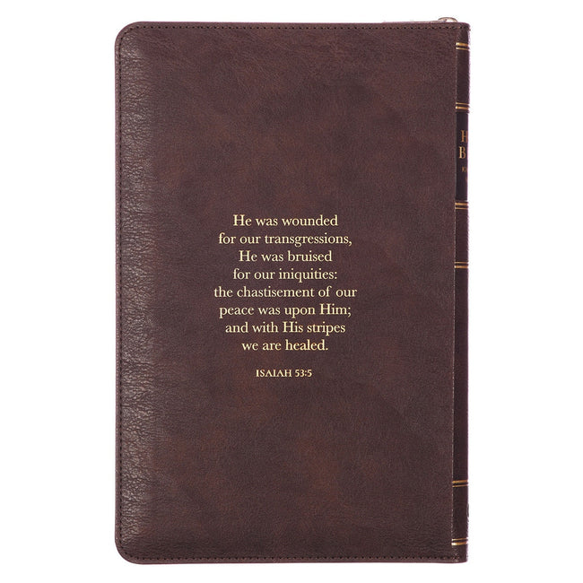 Crown of Thorns Two-tone Brown Faux Leather King James Version Deluxe Gift Bible with Thumb Index and Zipper Closure