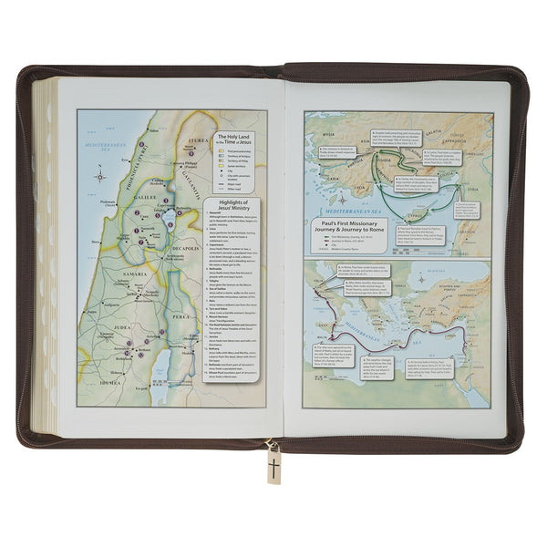 Crown of Thorns Two-tone Brown Faux Leather King James Version Deluxe Gift Bible with Thumb Index and Zipper Closure