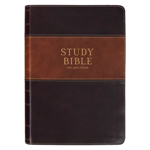 Burgundy and Toffee Faux Leather King James Study Bible with Thumb Index - KI Gifts Christian Supplies