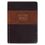 Burgundy and Toffee Faux Leather King James Study Bible with Thumb Index - KI Gifts Christian Supplies