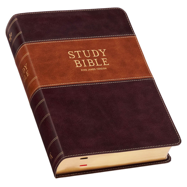 Burgundy and Toffee Faux Leather King James Study Bible with Thumb Index
