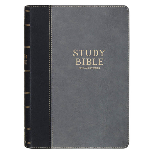 Black and Gray Faux Leather King James Study Bible with Thumb Index - KI Gifts Christian Supplies