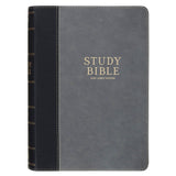 Black and Gray Faux Leather King James Study Bible with Thumb Index - KI Gifts Christian Supplies