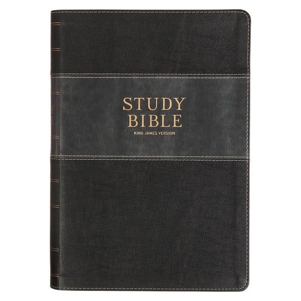 Black and Graphite Faux Leather Large Print King James Version Study Bible with Thumb Index