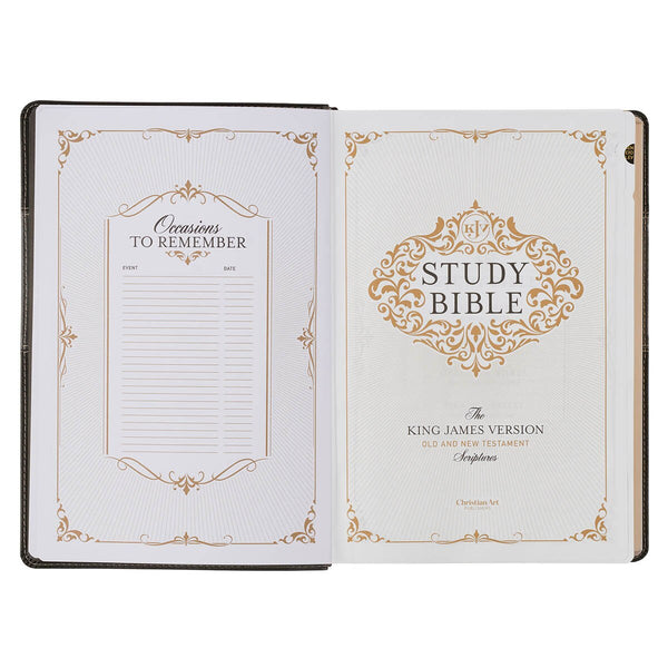Black and Graphite Faux Leather Large Print King James Version Study Bible with Thumb Index
