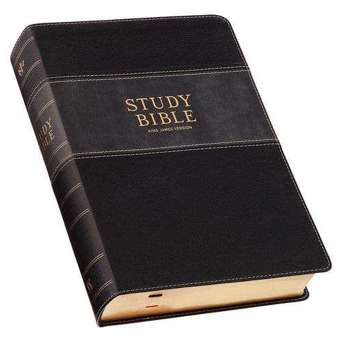 Black and Graphite Faux Leather Large Print King James Version Study Bible with Thumb Index - KI Gifts Christian Supplies