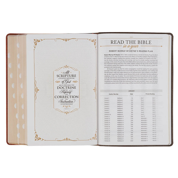 Dark Brown and Honey Brown Faux Leather Large Print King James Version Study Bible with Thumb Index
