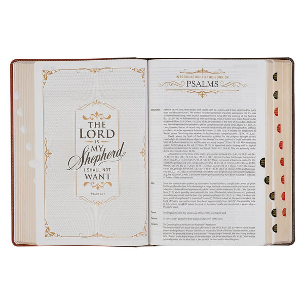 Dark Brown and Honey Brown Faux Leather Large Print King James Version Study Bible with Thumb Index