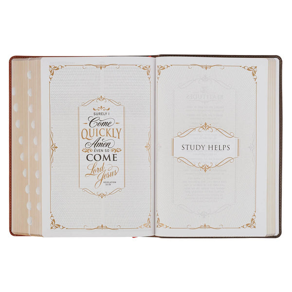 Dark Brown and Honey Brown Faux Leather Large Print King James Version Study Bible with Thumb Index