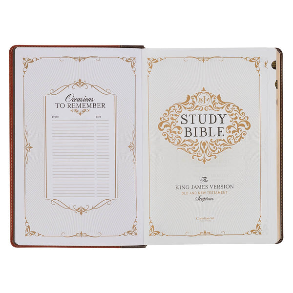 Dark Brown and Honey Brown Faux Leather Large Print King James Version Study Bible with Thumb Index
