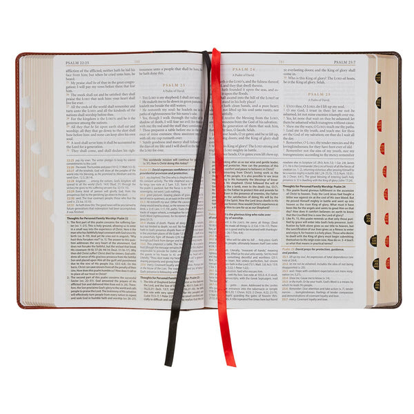 Dark Brown and Honey Brown Faux Leather Large Print King James Version Study Bible with Thumb Index