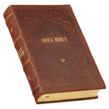Chestnut Brown Full-grain Leather Giant Print Standard-size King James Version Bible with Thumb Index - KI Gifts Christian Supplies