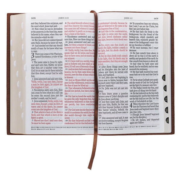 Chestnut Brown Full-grain Leather Giant Print Standard-size King James Version Bible with Thumb Index