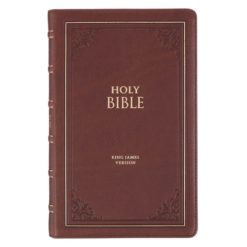 Triple Pane Frame Saddle Tan Full-grain Leather King James Version Deluxe Gift Bible with Thumb Index