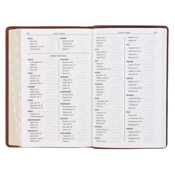 Triple Pane Frame Saddle Tan Full-grain Leather King James Version Deluxe Gift Bible with Thumb Index