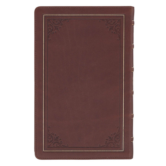 Triple Pane Frame Saddle Tan Full-grain Leather King James Version Deluxe Gift Bible with Thumb Index