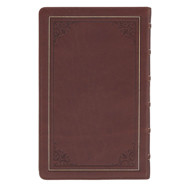 Triple Pane Frame Saddle Tan Full-grain Leather King James Version Deluxe Gift Bible with Thumb Index
