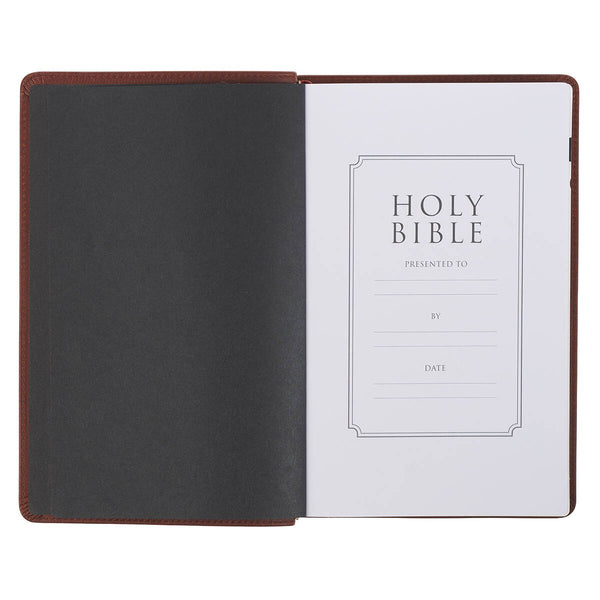 Triple Pane Frame Saddle Tan Full-grain Leather King James Version Deluxe Gift Bible with Thumb Index