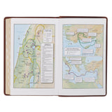 Triple Pane Frame Saddle Tan Full-grain Leather King James Version Deluxe Gift Bible with Thumb Index