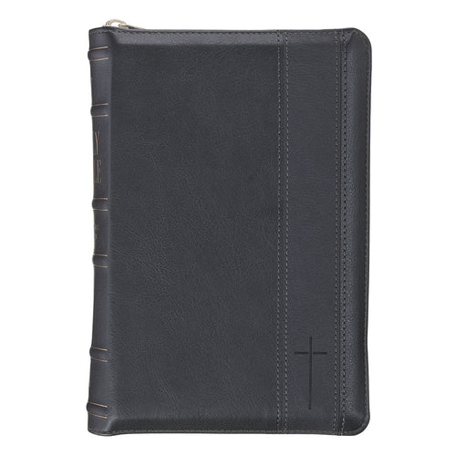 Black Faux Leather Personal-size Giant Print Zippered Compact King James Version Bible