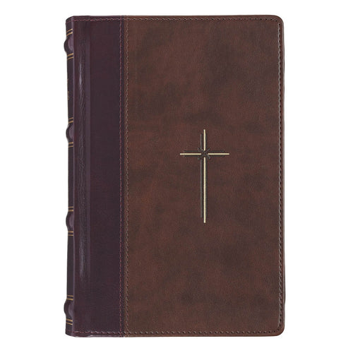 Spice-brown and Burgundy Faux Leather Personal-Size Giant Print Compact King James Version Bible