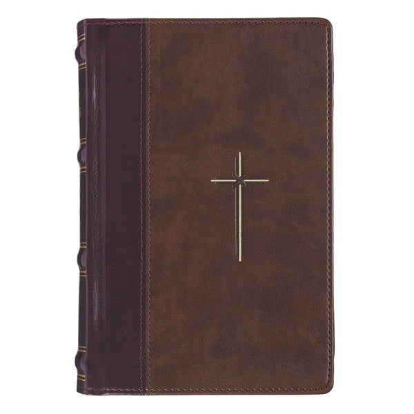 Spice-brown and Burgundy Faux Leather Personal-Size Giant Print Compact King James Version Bible
