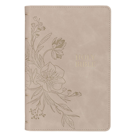 Camel Tan Genuine Leather Personal-Size Giant Print Compact King James Version Bible