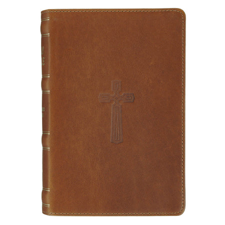 Cross Brown & Tan Genuine Leather Compact King James Version Bible