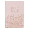 Whisper Pink Floral Faux Leather Large Print Thinline King James with Thumb Index
