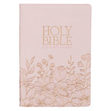 Whisper Pink Floral Faux Leather Large Print Thinline King James with Thumb Index
