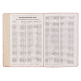 Whisper Pink Floral Faux Leather Large Print Thinline King James with Thumb Index