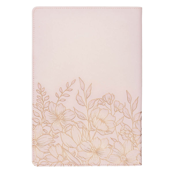 Whisper Pink Floral Faux Leather Large Print Thinline King James with Thumb Index