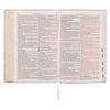 Whisper Pink Floral Faux Leather Large Print Thinline King James with Thumb Index