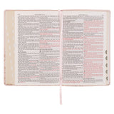 Whisper Pink Floral Faux Leather Large Print Thinline King James with Thumb Index